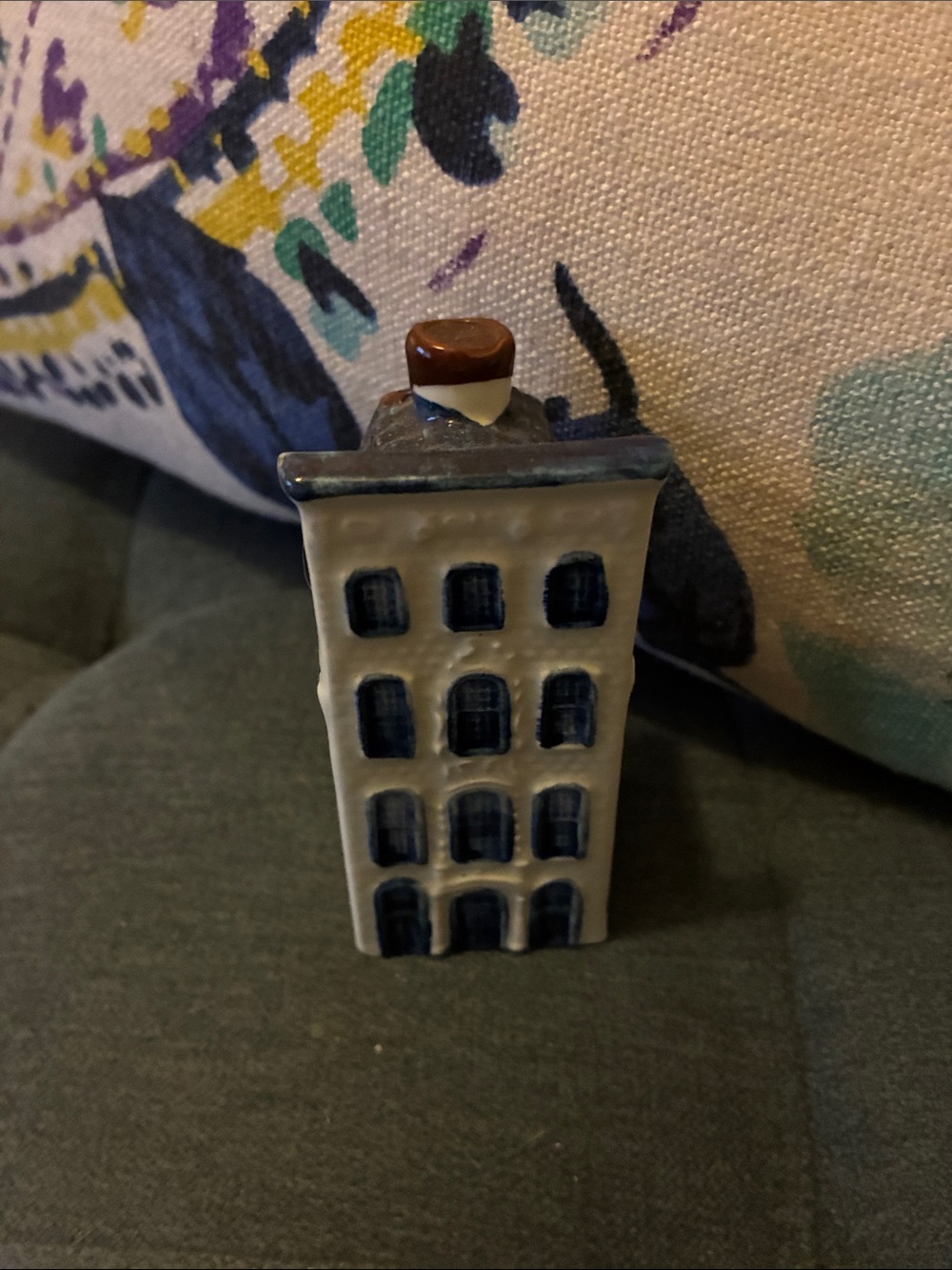 Vintage KLM Ceramic Miniature Building Figurine in Cream and Navy